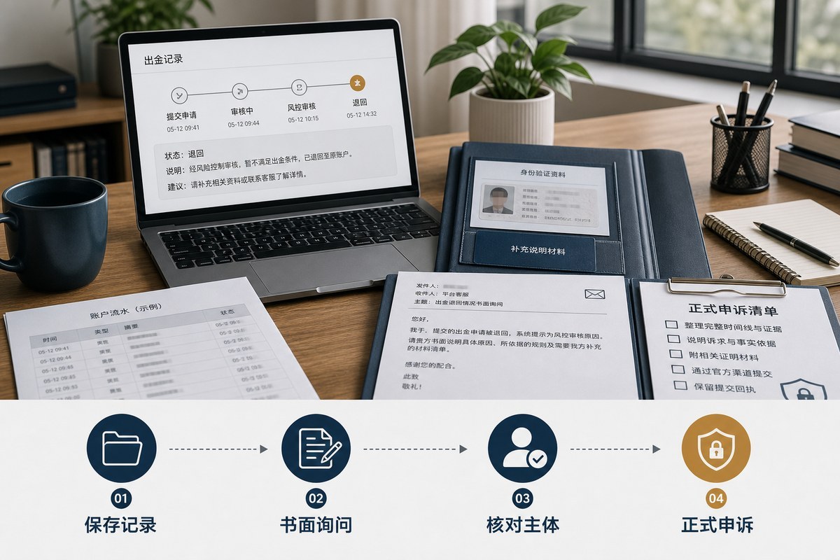 外汇出金被退回后的保存记录、书面询问、核对主体和正式申诉步骤