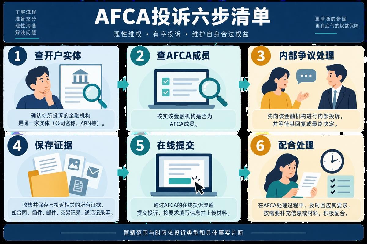 AFCA核对开户实体成员资格内部争议证据在线提交和配合处理六步清单