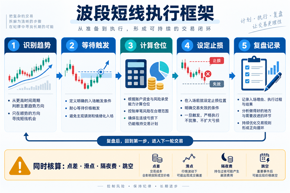 外汇波段短线识别趋势等待触发计算仓位设定止损与复盘五步框架