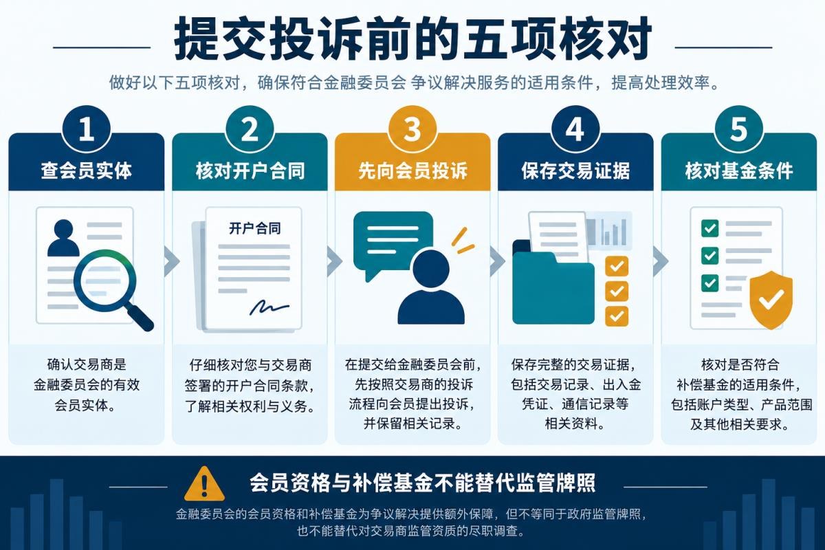 Financial Commission投诉前核对会员实体证据和时限清单