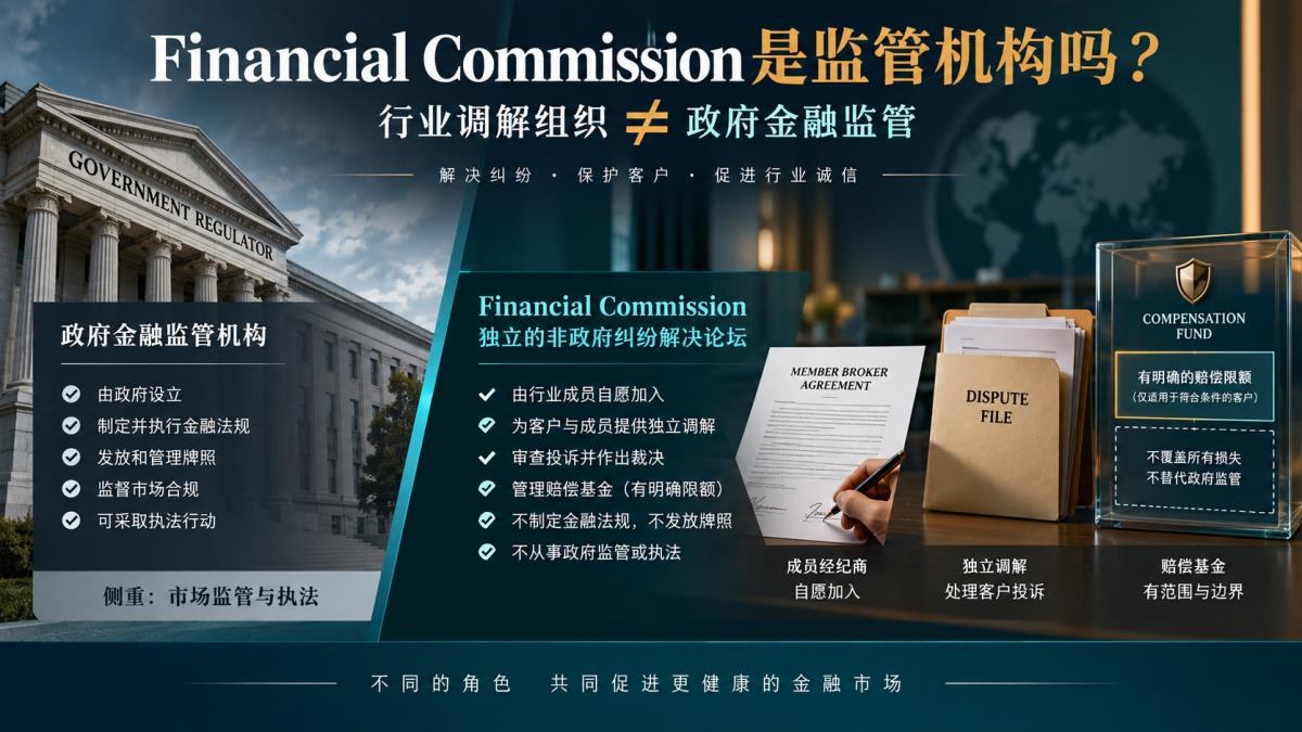 Financial Commission会员身份与政府监管牌照区别示意图
