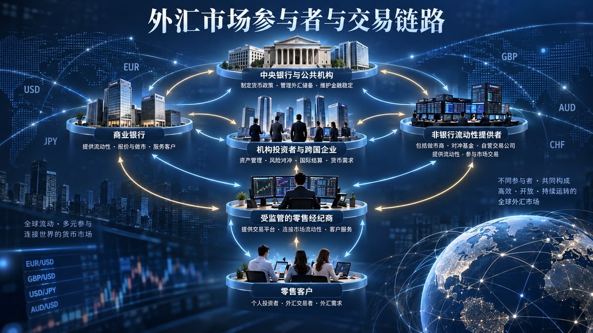 外汇市场参与者有哪些?从央行、银行到经纪商与零售客户