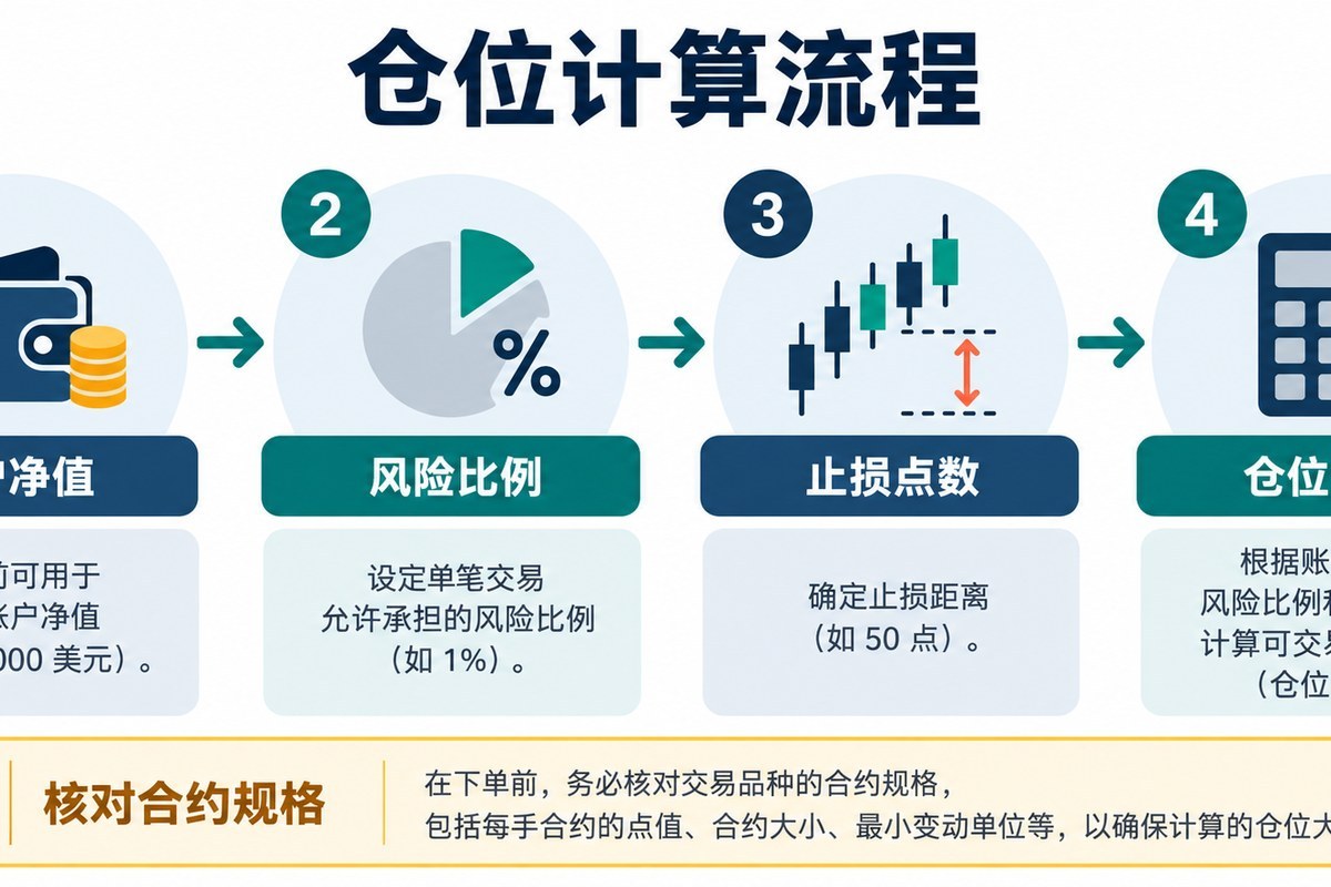 账户净值风险比例止损点数与仓位大小计算流程
