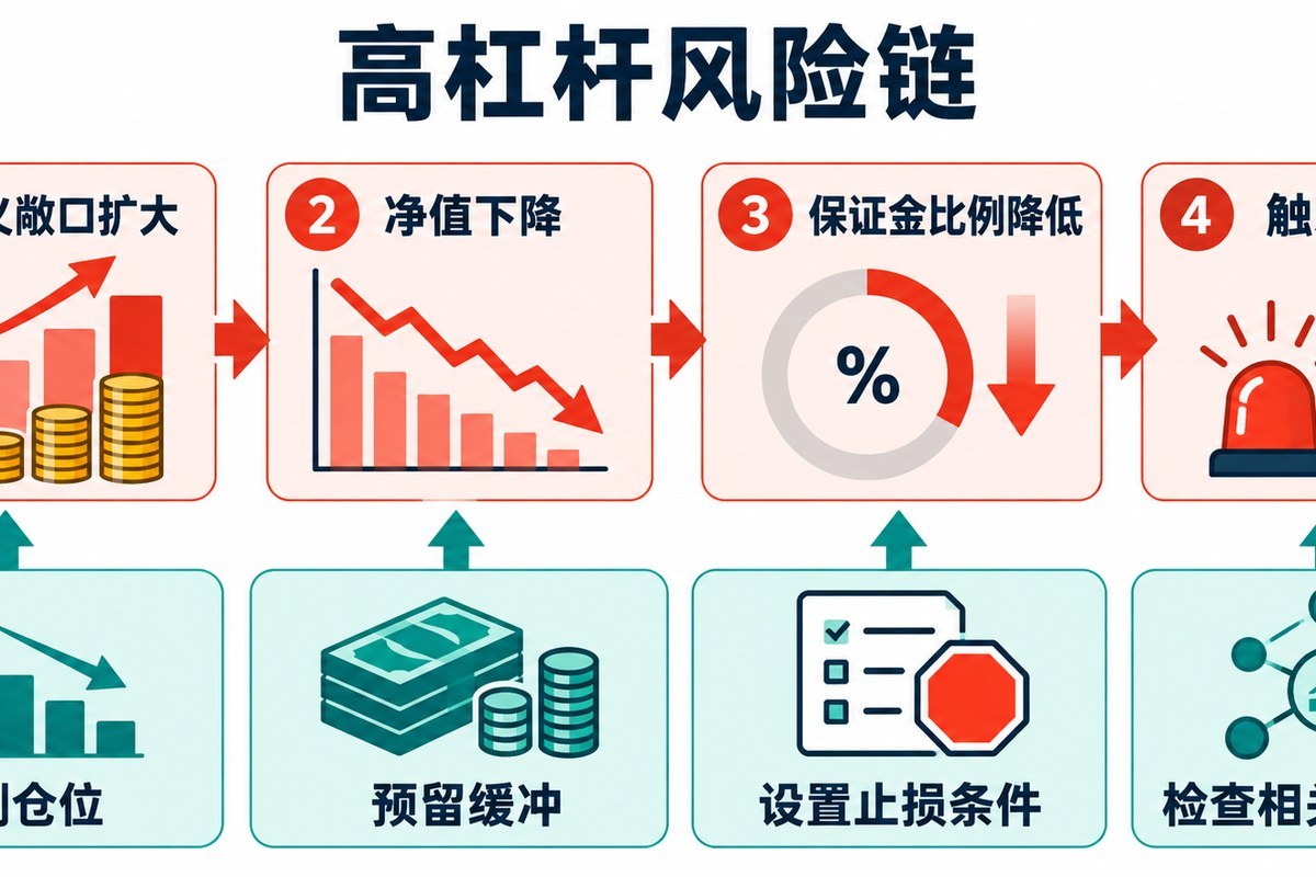 高杠杆导致名义敞口扩大净值下降并触发强平的风险链