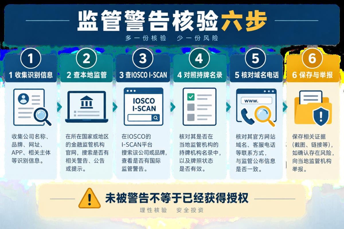 核对法律实体监管牌照警告名单域名和收款信息六步流程